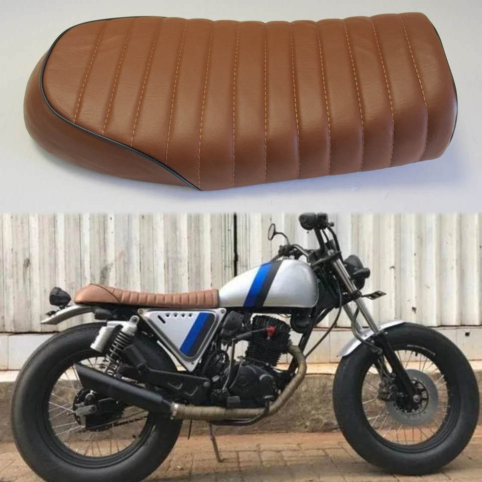 Motorcycle Cafe Racer Seat Flat Brat & Hump Saddle Brown For Honda Suzuki Yamaha - Image 2 of 4