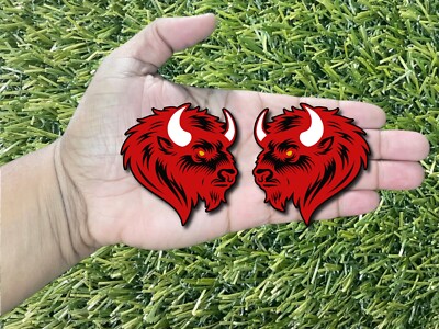 Bison Buffalo Emblem Badges Yellow Eyes White Horns Red/Black Aggressive