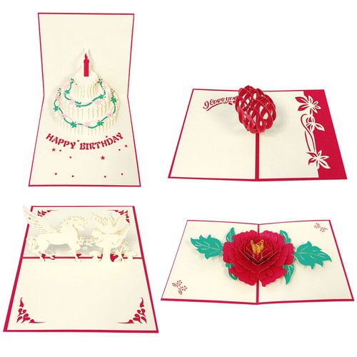 Wrapables® 3D Pop-Up Greeting Cards (Set of 4), Cake, Unicorn, Heart, Peony - Picture 2 of 7