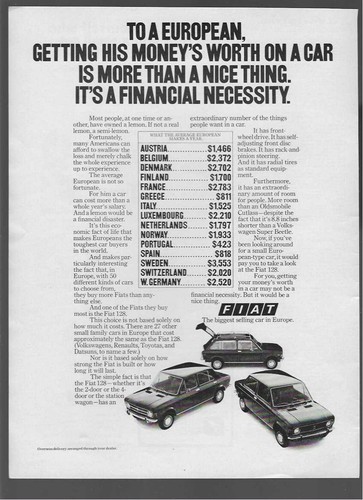 1973 Fiat 128 Vintage 1973 Print Ad Maker's Mark Thrifty Rent-A-Car 