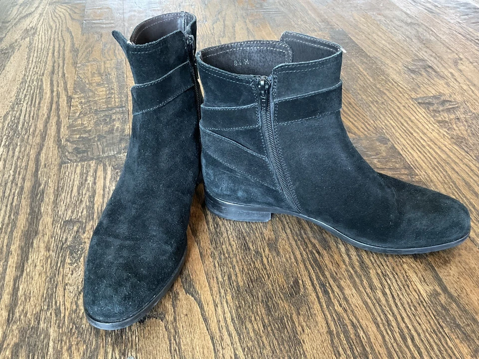 Sesto Meucci Black Suede Leather Zip Buckle Ankle Boot Size Women's 8.5 M - Image 4 of 4