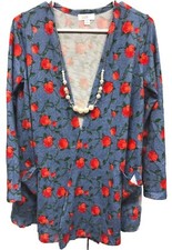 NWT LuLaRoe Small Blue Red Coral Green Roses Floral Caroline Cardigan Sweater