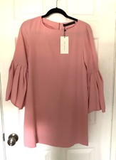 NWT New ZARA Easter Pink Long Big Bell Sleeve Above Knee Dress Size S