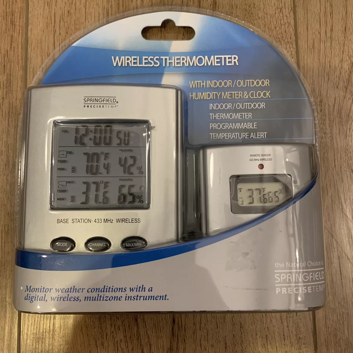 Springfield Indoor Outdoor Wireless Digital Thermometer Programmable New Sealed
