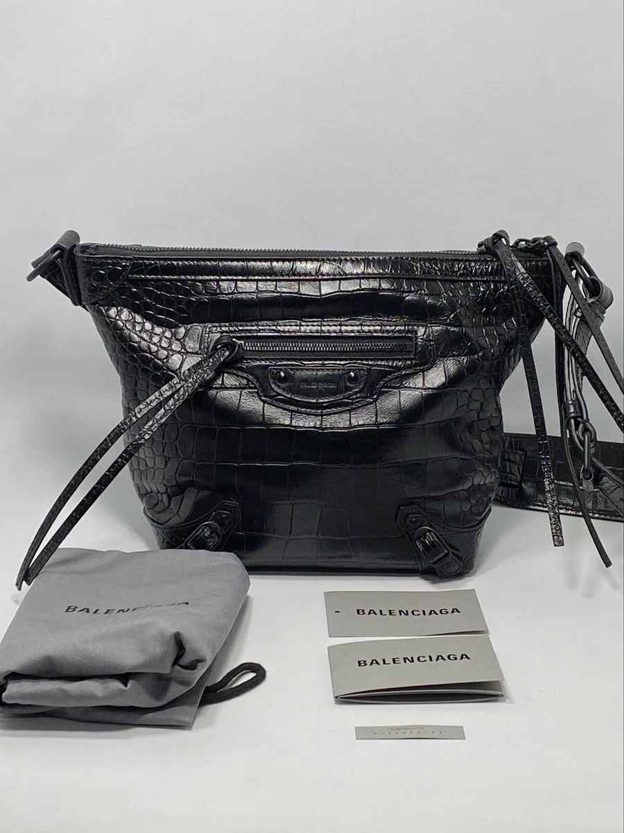 Balenciaga X-Small Neo Classic Croc Embossed Leather Hobo Bag $1850