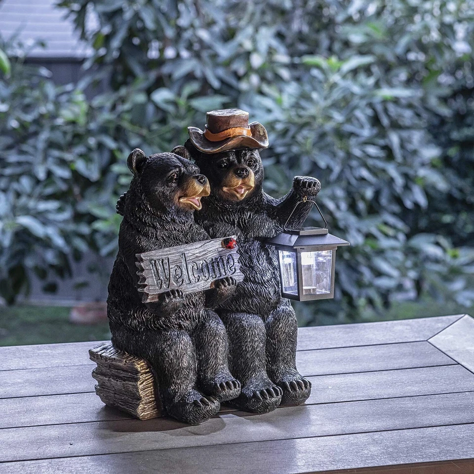 Alpine Corporation 15" Tall Outdoor Bear Couple with Lantern and Welcome Sign... - Image 2 of 4