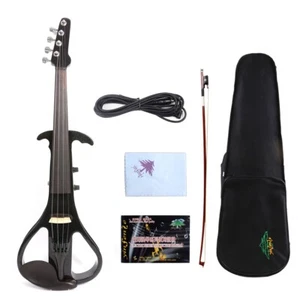 Avancé noir électrique silencieux Violon 4/4 Belle ton Gratuit cas 1/4 jack