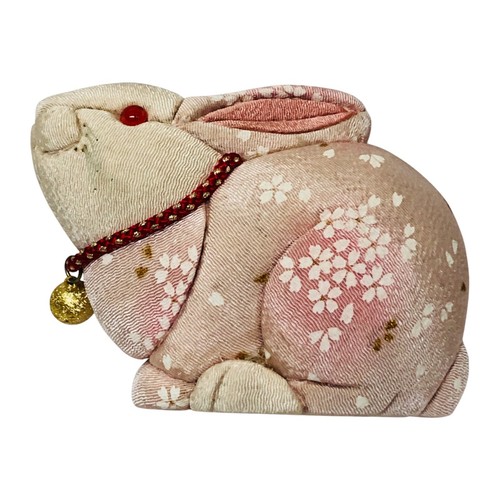 Japanese Kimekomi Doll Zodiac Rabbit Craft Sakura Pink Okimono Lucky Decor R11 - Picture 3 of 14