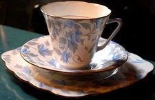 Vtg ROYAL GRAFTON ASHLEY BLUE Bone China 3 pc Teacup Saucer Plate Trio England