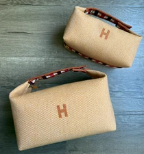 NEW Hermes Bride-A-Brac GM & PM au Carre Case Wool Pouch Set Fauve yellow