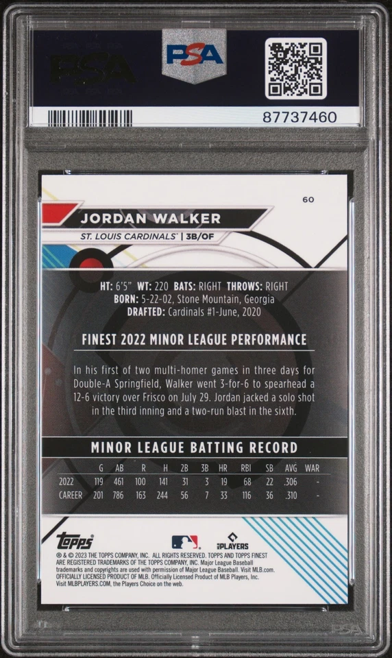 JORDAN WALKER 2023 Finest Rose Gold Refractor #/75 PSA 10 *POP 8* - Image 2 of 2