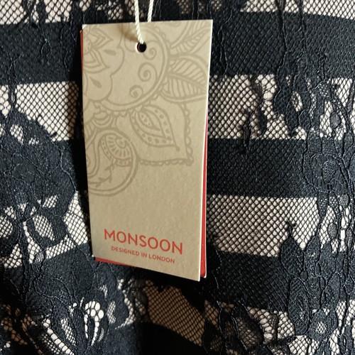 Monsoon Black Beige Short Sleeve Smock Dress Size 16 Brand New Lace Detailing - Picture 6 of 7