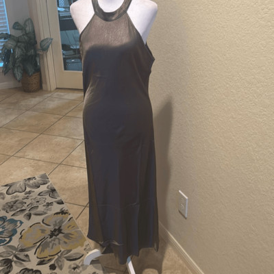 Krisa Size M Halter Maxi Dress Dark Taupe Metallic Eveningwear 100% Viscose New