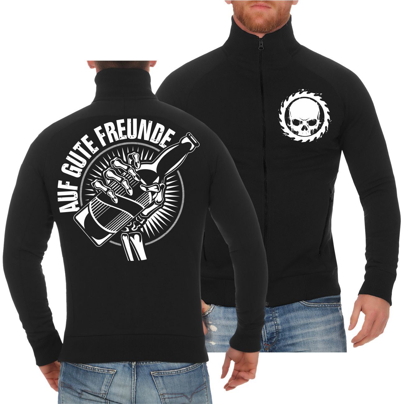 Herren Jacke Sweatjacke Auf Gute Freunde bis zum Tod Bier oldschool Skelett