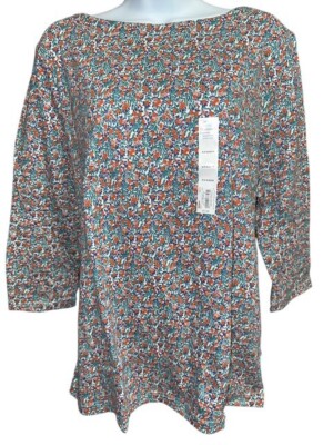 Croft & Barrow XXL Top Charming Green Floral Classic Boat Neck Comfort Easy Care