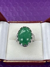     Natural Yemeni Aqeeq Sterling Silver 925 Handmade Green Ring Sz 11