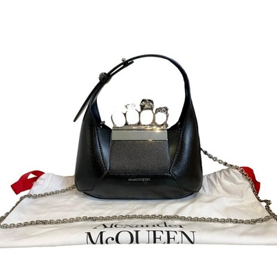Alexander McQueen Black Ring Handle Hobo Bag Silver Hardware