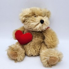 Dakin Teddy Bear Holding Heart Plush 8" Brown Fur Red Bow Sitting Stuffed Animal
