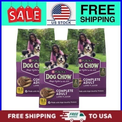 (3 pack) Purina Dog Chow Complete High Protein Adult Dry Dog Food, Lamb, 18.5 lb