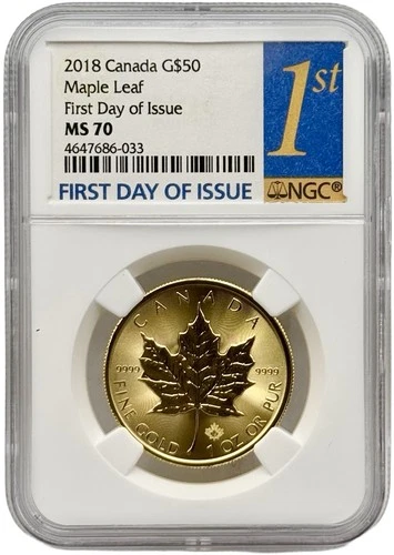 2018 Canada 1 oz .9999 Fine Gold Maple Leaf NGC MS70 First Day Of Issue #1