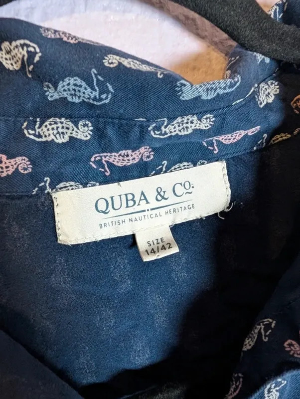 Quba & Co Seahorse Print Shirt UK 14 Navy Viscose Blouse image 3
