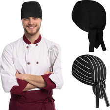 2 Pezzi Cappello Da Cuoco Nero per Adulti Con Fasce Regolabili Cappello Da Cuoco