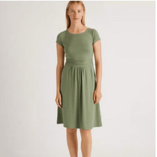 Quince Tencel Jersey Ruched Waist Midi Dress Sage Green   XL Pockets Stretch