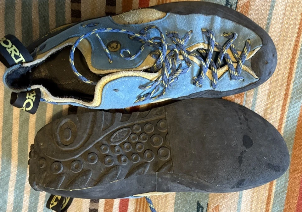 Vintage La Sportiva Ridge Route Climbing Shoes. Men’s Size 43.US 10. Blue/yellow - Image 4 of 4