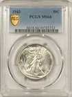 1943 WALKING LIBERTY HALF DOLLAR - PCGS MS-66, FLASHY WHITE!
