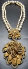 MIRIAM HASKELL Amazing Rhinestone Faux Pearl Golden Flower Vintage Necklace