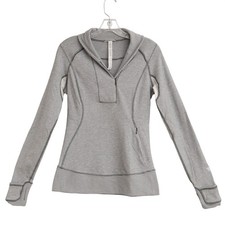 Lululemon SOFT Grey Stripe Athleisure Pop Over Sweatshirt Size 6 Loungewear Yoga