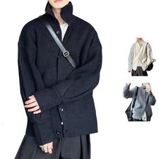 Herren Einfarbig Strickjacke Pullover Langarm Einreiher Lockere Passform
