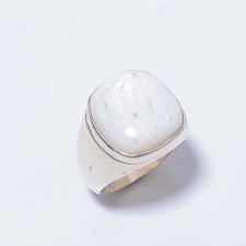 White Scolecite - India 925 Sterling Silver Solitaire Ring s.9 R7708-13 A347