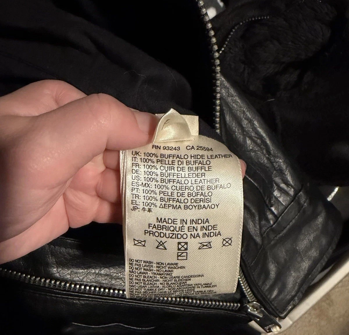 Diesel L-Neilor Men’s Black Leather Biker Jacket L Full Zip Pockets image 6