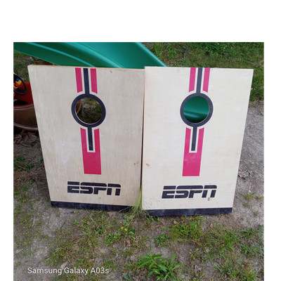 ESPN Cornhole Bag Toss Set with 2 Boards and 8 Bean Bags Red Black Beige Colors