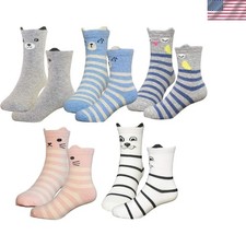 Fashionable Cotton Crew Socks: 5 Pairs for Girls Age 2-4T - Fun Designs