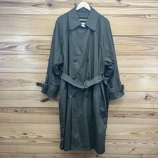 Towne London Fog Trench Coat 42 Regular Olive Green Houndstooth Wool Lined B