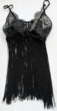 Victoria's Secret Black Lace Fringe Babydoll Chemise Rare Large 1 Piece NWT