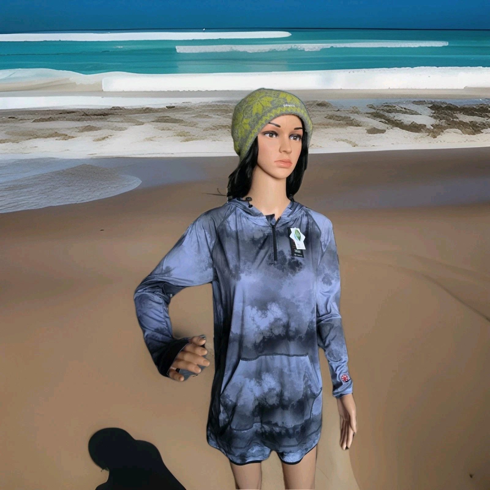 Women’s L Long Sleeve Rash Guard Swim Shirt Hooded Black/White CG habitats NWT