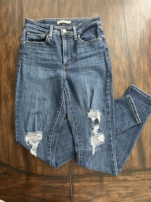 Levis 721 High Rise Skinny Jeans Woman s Dark Blue Size 27 Distressed Slim Leg