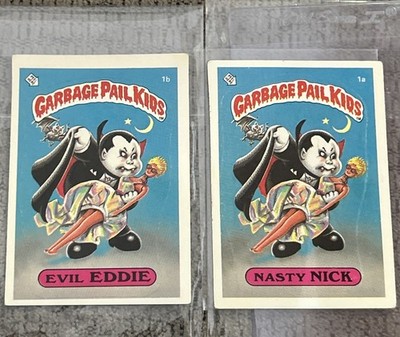 Vintage 1985 Topps Garbage Pail Kids OS1 Nasty Nick & Evil Eddie 1a & 1b Matte