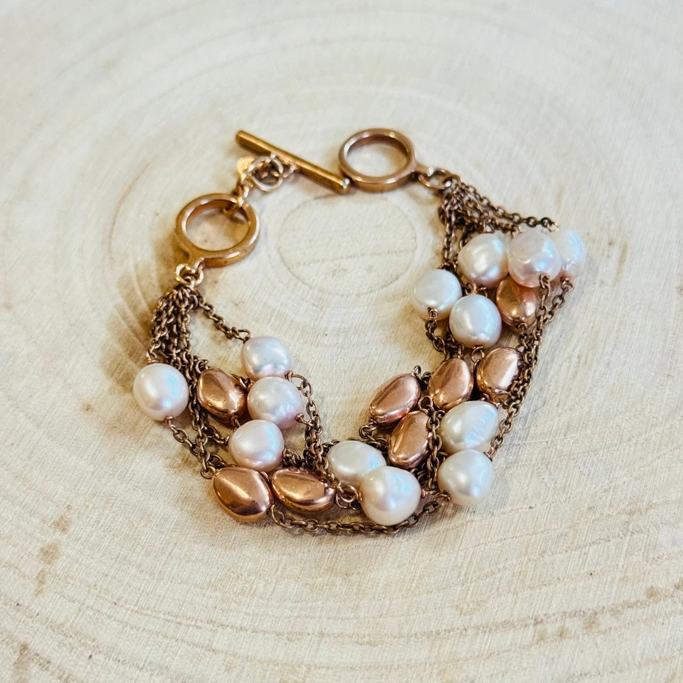 HOnORA H Italia Bronce Barroco Perla Pulsera Multi Hilo Cuentas Agua Dulce 7" Foto 3 de 4