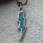 Southwestern Lightning Bolt Pendant Charm Silver Tone Turquoise Waldeck Johnson