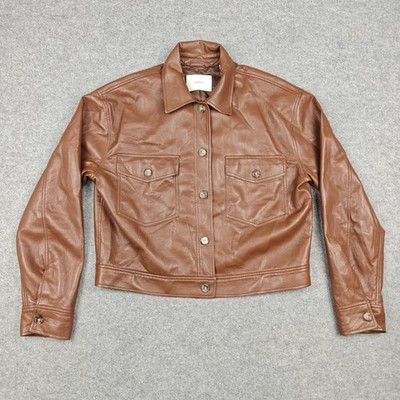Wilfred Jacket Womens Medium Brown Faux Leather Button Front Collared Lined