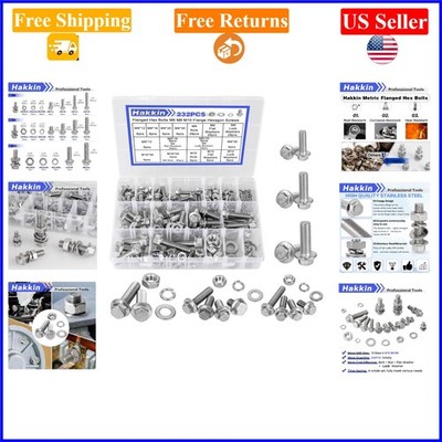 232Pcs Stainless Steel M6-M10 Flange Bolt & Nut Set, Hex Head, Silver