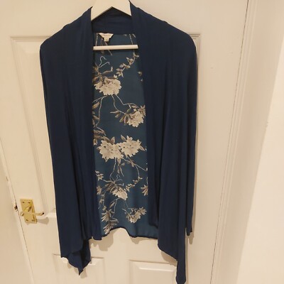Monsoon marineblau offen Wasserfall vorne Blumenmuster hinten Jersey Cardigan Größe Small 
