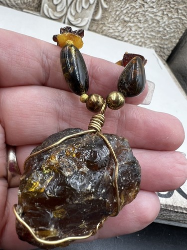 Vintage Natural Baltic & Butterscotch Amber LARGE Nugget Necklace 20” unique - Picture 9 of 10