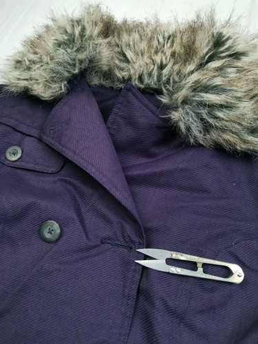 HOT Women THE NORTH FACE PRIMALOFT DOUBLE BREAST FUR Collar PURPLE TRENCH Coat M - Picture 9 of 17
