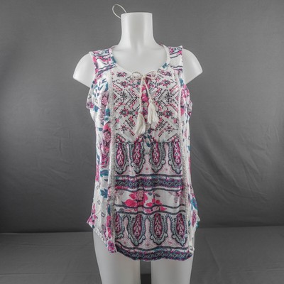 Style Co Womens Tank Top Plus 0X Teal Pink Boho Festival Peasant Cottagecore NEW
