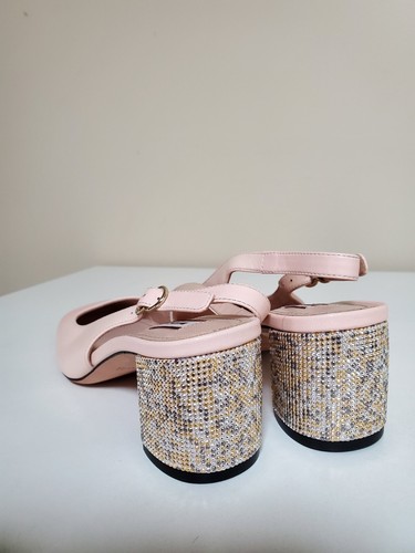 Bally Pink cheri leather size 37.5 7 Sparkly Block heels ankle Strap Italy Made - Picture 3 of 6